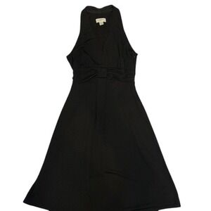 LOFT Black Halter Dress Sleeveless V-Neck Knotted Waist‎ A-Line Midi Dress SZ 6
